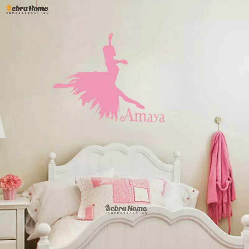 Custom Name the Girl Dancing Ballet Wall Stickers Decal for Bedroom Room Girly Kids Mural Wallpaper Home Decoration 45*60CM
