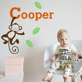 Customized Kids Baby Name Hanging Monkey Monogram Nursery Wall Sticker Decal Wallpaper for Kids Room Home Decoration 70*80CM