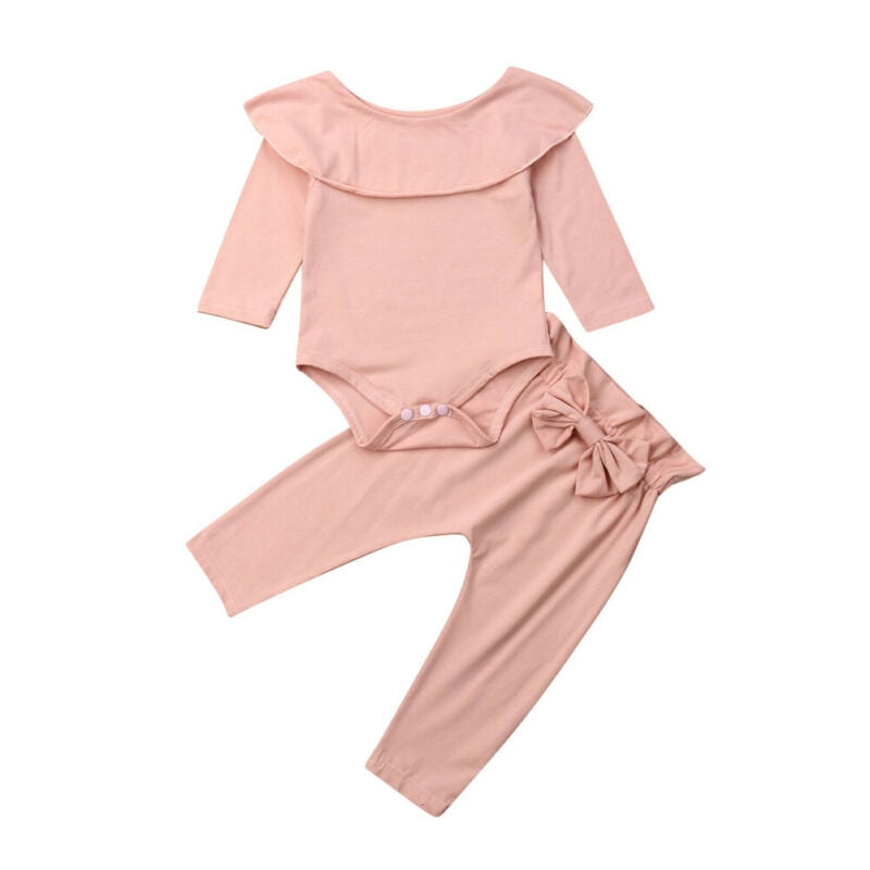 2PCS Toddler Kids Baby Girls Ruffle Bodysuit Romper Tops Pants Winter Outfits Clothes