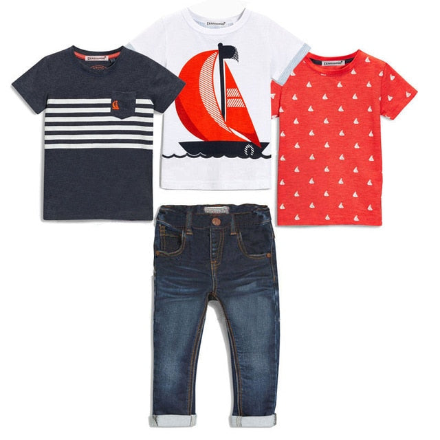 4Pcs Boys Clothes Sets Summer Children Clothing Baby Boy Sport Suit T-shirt+Jeans Costume For Kids