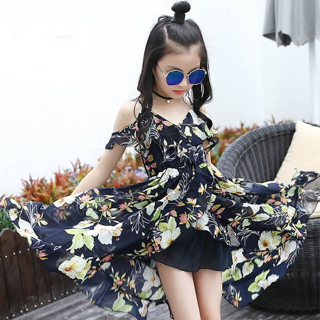 Girls Dress Bohemia Style Dresses Girls Sleeveless Floral Dress For Adolescents 8 10 12 Big Kids Girls Clothes