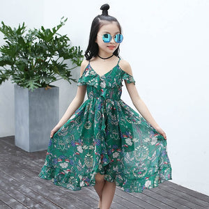 Girls Dress Bohemia Style Dresses Girls Sleeveless Floral Dress For Adolescents 8 10 12 Big Kids Girls Clothes