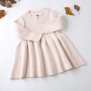 Baby Dresses For Girls Autumn Winter Long Sleeved Knit princess dress Lotus Leaf Collar Pocket Doll Dress Girls Baby Clothing