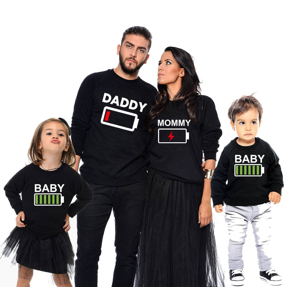 Funny Women Men Sweatshirts Battery Design 2018 Autumn Winter Family Style Hoodies Couple Pullover Mother Son Matching Outfits