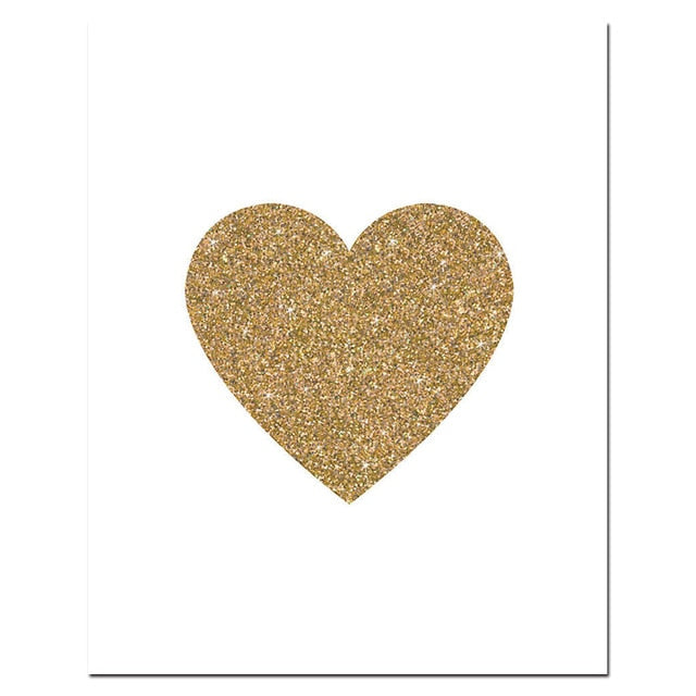 Gold Nursery Poster Print Gold Heart Love Word Gold Foil Canvas Painting Modern Diamond Wall Art Poster Living Room Home Decor