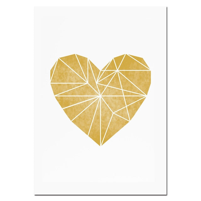 Gold Nursery Poster Print Gold Heart Love Word Gold Foil Canvas Painting Modern Diamond Wall Art Poster Living Room Home Decor