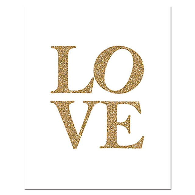 Gold Nursery Poster Print Gold Heart Love Word Gold Foil Canvas Painting Modern Diamond Wall Art Poster Living Room Home Decor