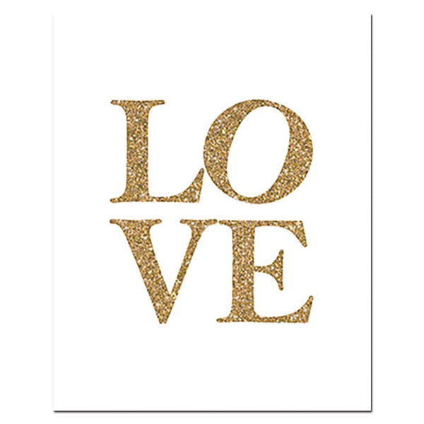 Gold Nursery Poster Print Gold Heart Love Word Gold Foil Canvas Painting Modern Diamond Wall Art Poster Living Room Home Decor