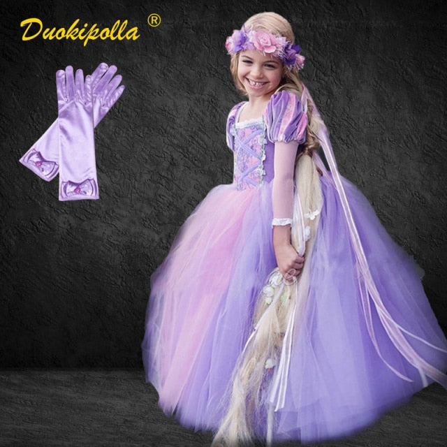 Halloween Rapunzel Dress Up Children's Party Tangled Coaplay Costume Fantasia Infantil Christmas Costume for Girls Rapunzel Hair