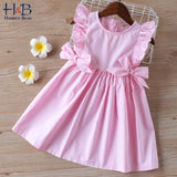 Humor Bear Girls Summer Dress New Girls' Clothing Ruffle Sleevele Princess Frocks Big-bow Fashion Kids Baby Girls Dress