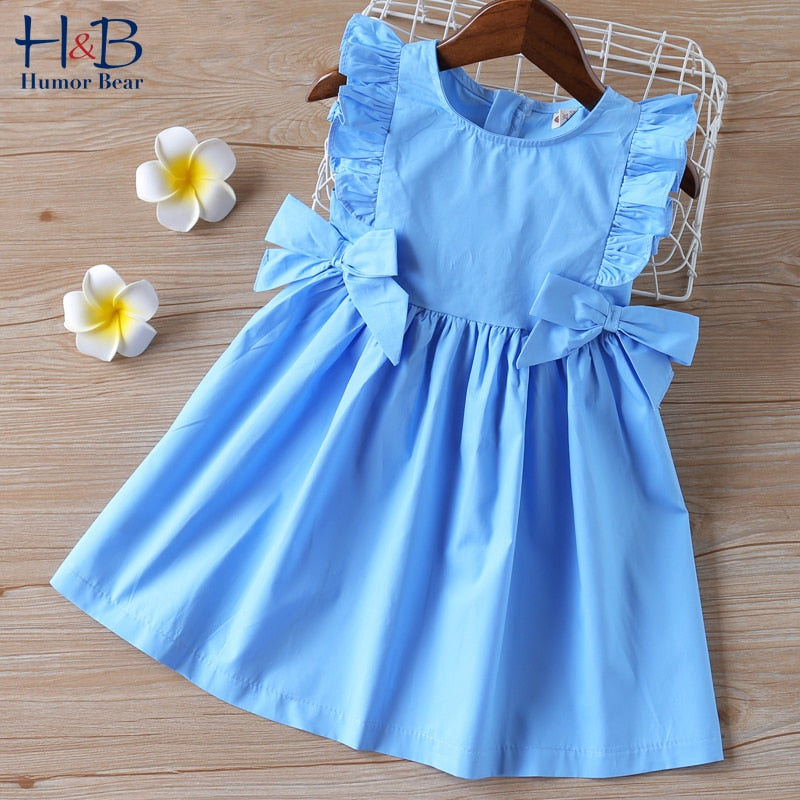 Humor Bear Girls Summer Dress New Girls' Clothing Ruffle Sleevele Princess Frocks Big-bow Fashion Kids Baby Girls Dress