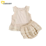 Ma&Baby  6m-4Y Infant Toddler Baby Kid Girls Clothes Set Summer Lace Ruffles Vest T shirt Top Shorts Bloomers Outfits Vintage