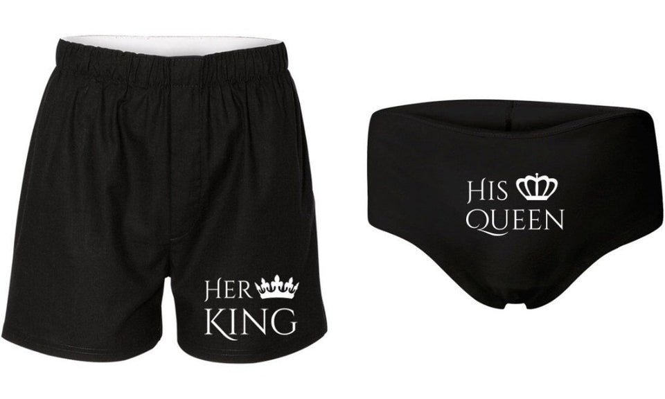 Matching Couple Underpants Women Men His King Her Queen Crown Letter Print Underwears Female Homme Cuecas Knicker Lingerie Boxer