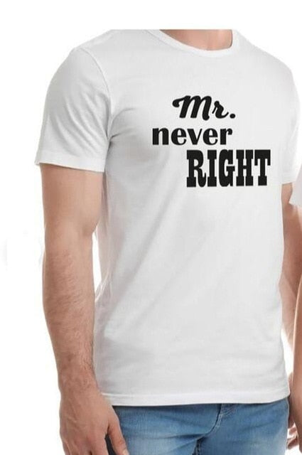 Mrs Always Right Mr Never Right Couple Matching Funny T-shirts Anniversary Gift Mr And Mrs Shirts Couple Tshirts Wedding Gift