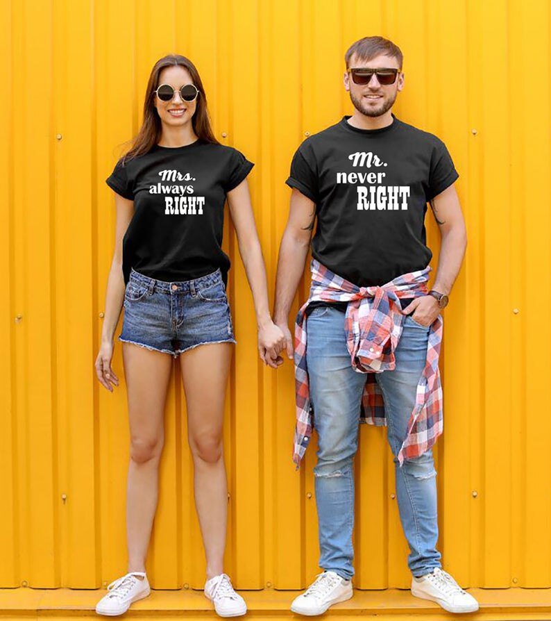 Mrs Always Right Mr Never Right Couple Matching Funny T-shirts Anniversary Gift Mr And Mrs Shirts Couple Tshirts Wedding Gift