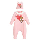 New 2021 fashion high quality newborn baby girl clothes Cotton print cute cartoon bear new born baby boy romper and hat Bibs Set