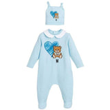New 2021 fashion high quality newborn baby girl clothes Cotton print cute cartoon bear new born baby boy romper and hat Bibs Set