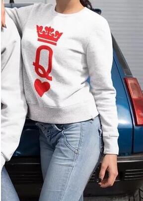 New Autumn Winter Unisex Long Sleeve King Queen Pullovers Sweatshirts Black Streetwear Women Fall Hoodies Sudaderas Mujer 2019