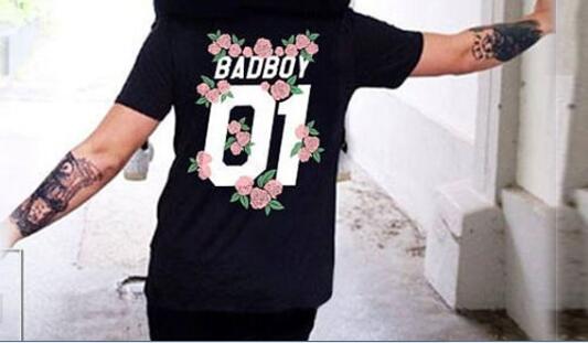 New Matching Couple Lover T Shirts Women 2018 Summer Fashion T-shirts Letter BAD GIRL BAD BOY 01 Flowers Print Tees for loved