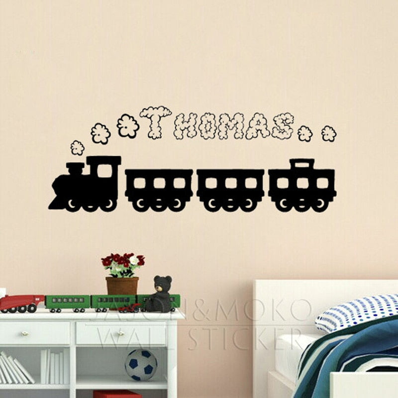Personalised Customized Name Train Smoke Wall Sticker Decal Mural Wallpaper for Boys Kids Bedroom Play Room Home Decor 40*100CM