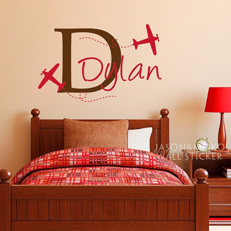 Personalized Custom Initial Name Wall Sticker Airplane Baby Nursery Wallpaper for Kids Room Home Decoration 60* 95CM