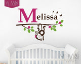Personalized Custom Name Wall Sticker Girl Monkey Blossom Branch Wallpaper Tree for Kids Bedroom Room Home Decoration 60* 85CM