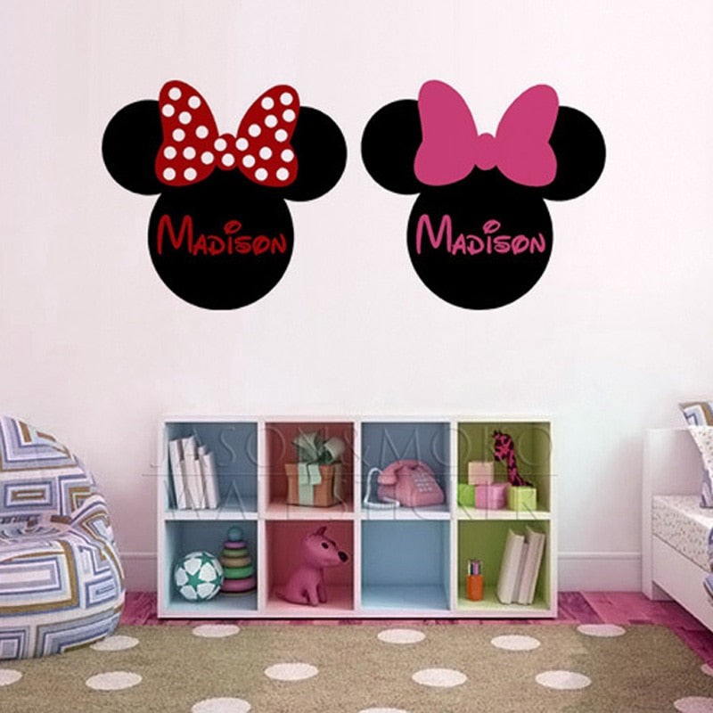 Personalized Customized Name Mickey Minnie Mouse Wallpaper Ear Vinyl Wall Stickers Decal Mural for Baby Kids Room 50x110cm