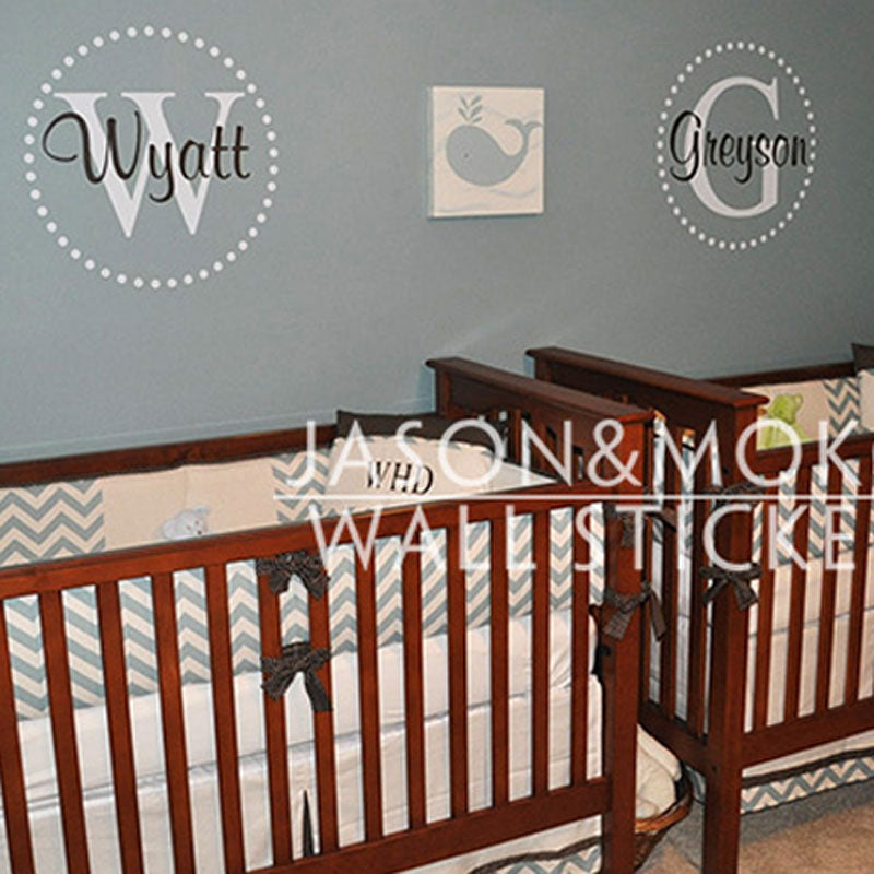 Personalized Customzied 2 Name Initial Circles Wallpaper Vinyl Wall Sticker Decals Mural Wallpaper for Kids Baby Room 60*60cm