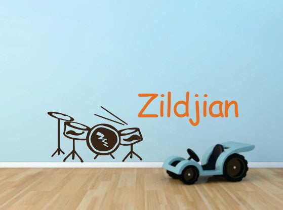 Personalized Name Wall Decal Drum Children Vinyl Sticker Wall Stickers Wallpaper for Kids Boys Room Home Decoration 60*100CM