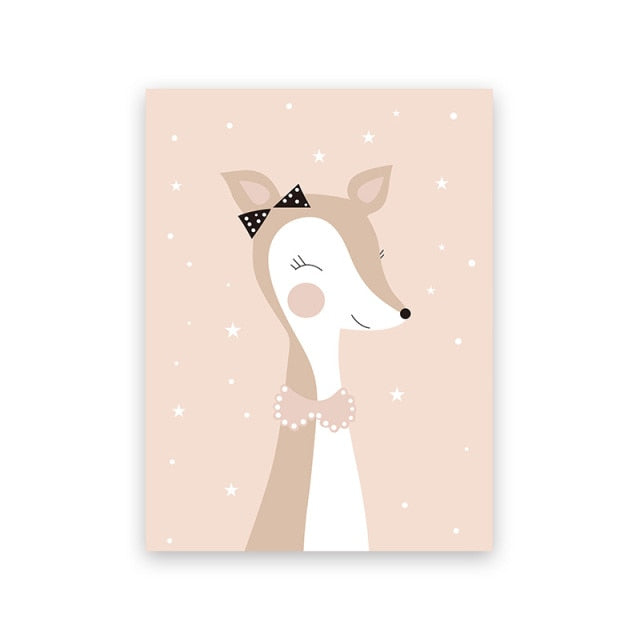 Pink Smile Cute cartoon animal Girl Wall Picture Poster & Print Baby Nursery Room Home Decoration Canvas Painting Kids Wall Art