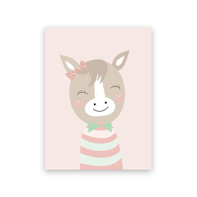 Pink Smile Cute cartoon animal Girl Wall Picture Poster & Print Baby Nursery Room Home Decoration Canvas Painting Kids Wall Art