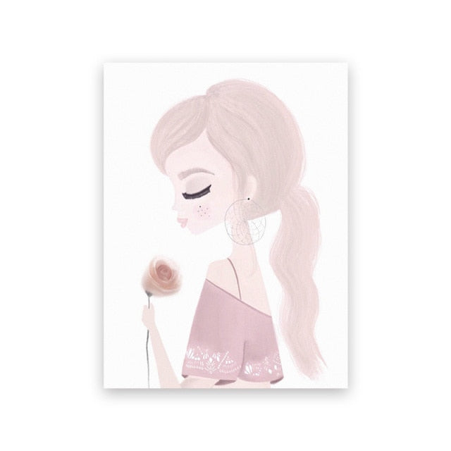 Pink Unicorn Swan Girl Canvas Painting Print Wall Pictures For Kids Room Canvas Painting Baby Room Wall Art Picture Poster