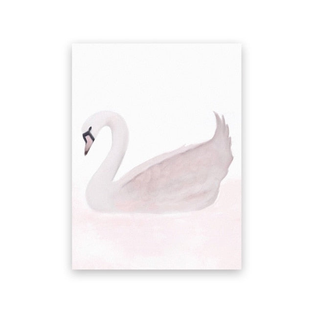 Pink Unicorn Swan Girl Canvas Painting Print Wall Pictures For Kids Room Canvas Painting Baby Room Wall Art Picture Poster