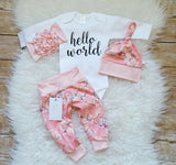 Pudcoco 4PCS Newborn Baby Girl Clothes Set 2020 Long Sleeve Romper + Pants Hat Outfits Summer Clothes Set 0-24M